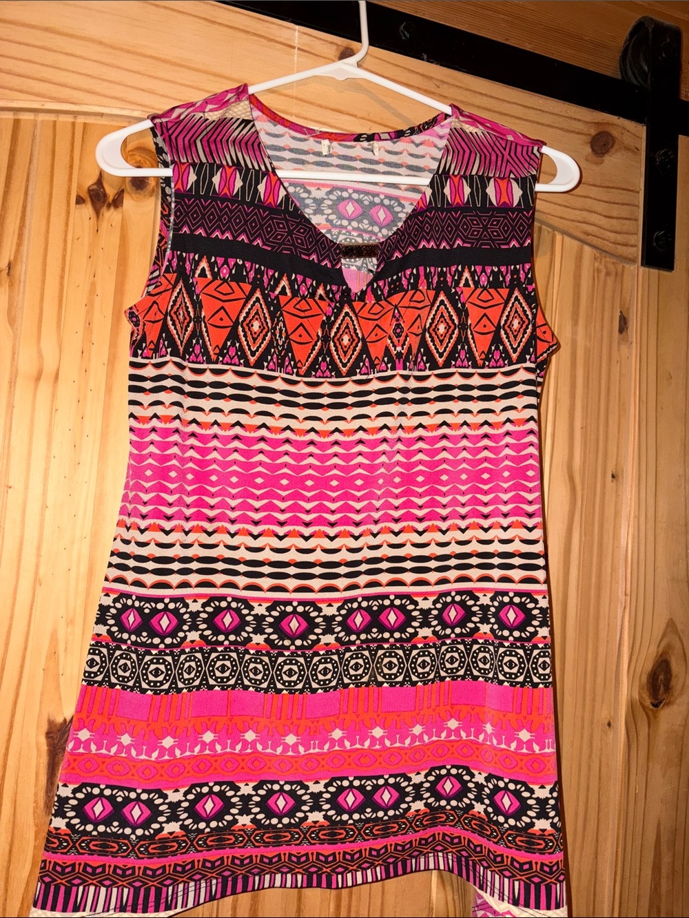Women's Sleeveless Tribal Stripe Tank Top in Pink & Orange